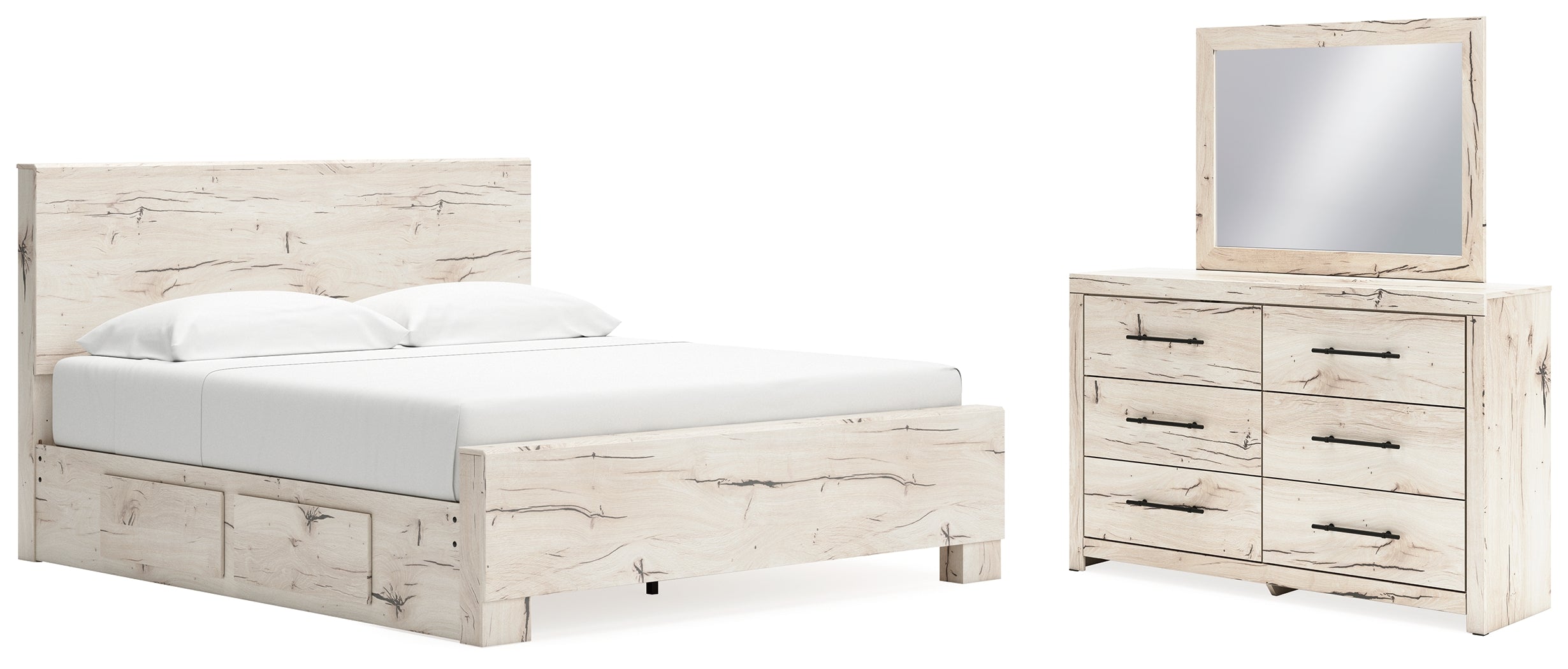Hoover Furniture Outlet - Ashley Furniture - Lawroy King Panel Bed with Storage, Dresser and Mirror - King Panel Bed with Storage, Dresser and Mirror - B2310B33