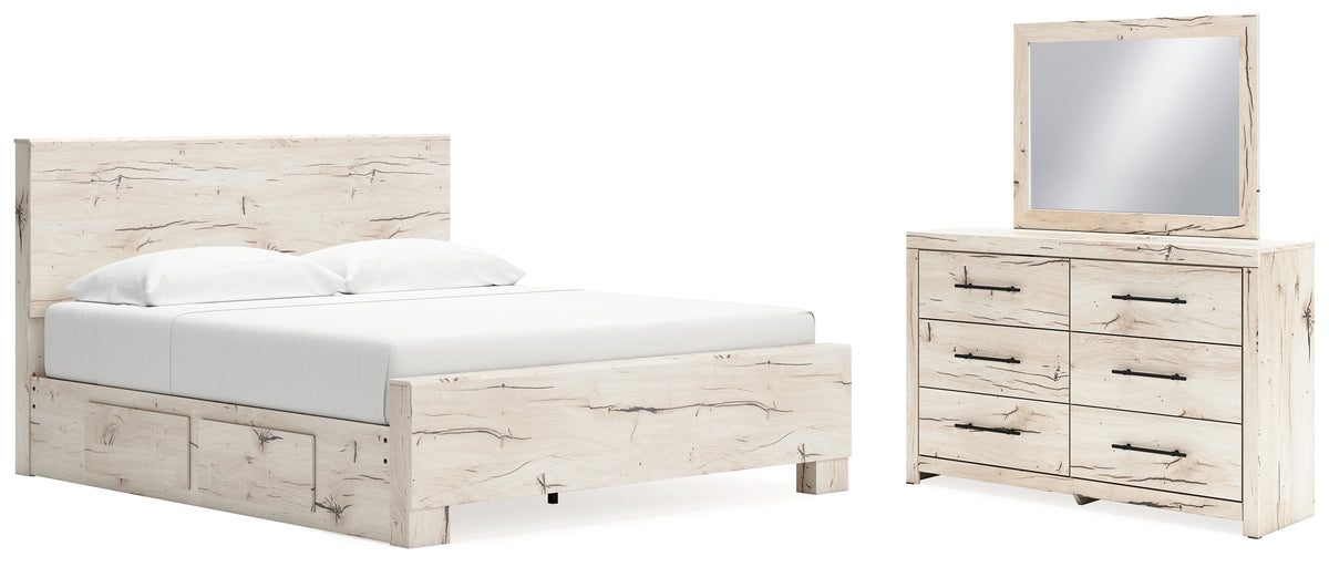 Hoover Furniture Outlet - Ashley Furniture - Lawroy King Panel Bed with Storage, Dresser and Mirror - King Panel Bed with Storage, Dresser and Mirror - B2310B33