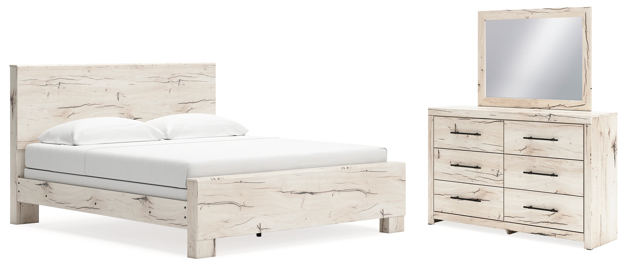 Hoover Furniture Outlet - Ashley Furniture - Lawroy King Panel Bed, Dresser and Mirror - King Panel Bed, Dresser and Mirror - B2310B31