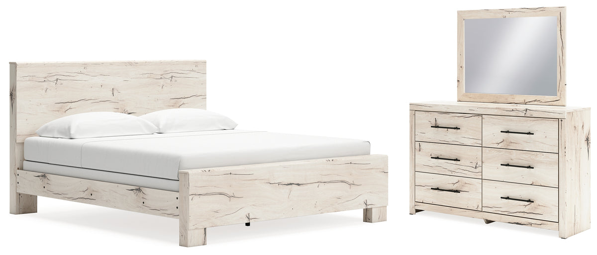 Hoover Furniture Outlet - Ashley Furniture - Lawroy King Panel Bed, Dresser and Mirror - King Panel Bed, Dresser and Mirror - B2310B31