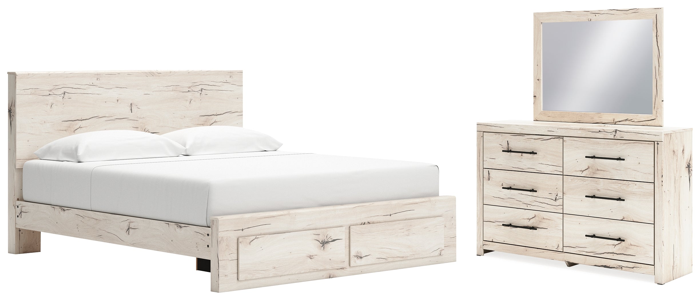 Hoover Furniture Outlet - Ashley Furniture - Lawroy King Panel Storage Bed, Dresser and Mirror - King Panel Storage Bed, Dresser and Mirror - B2310B32