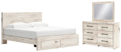 Hoover Furniture Outlet - Ashley Furniture - Lawroy King Panel Storage Bed, Dresser and Mirror - King Panel Storage Bed, Dresser and Mirror - B2310B32