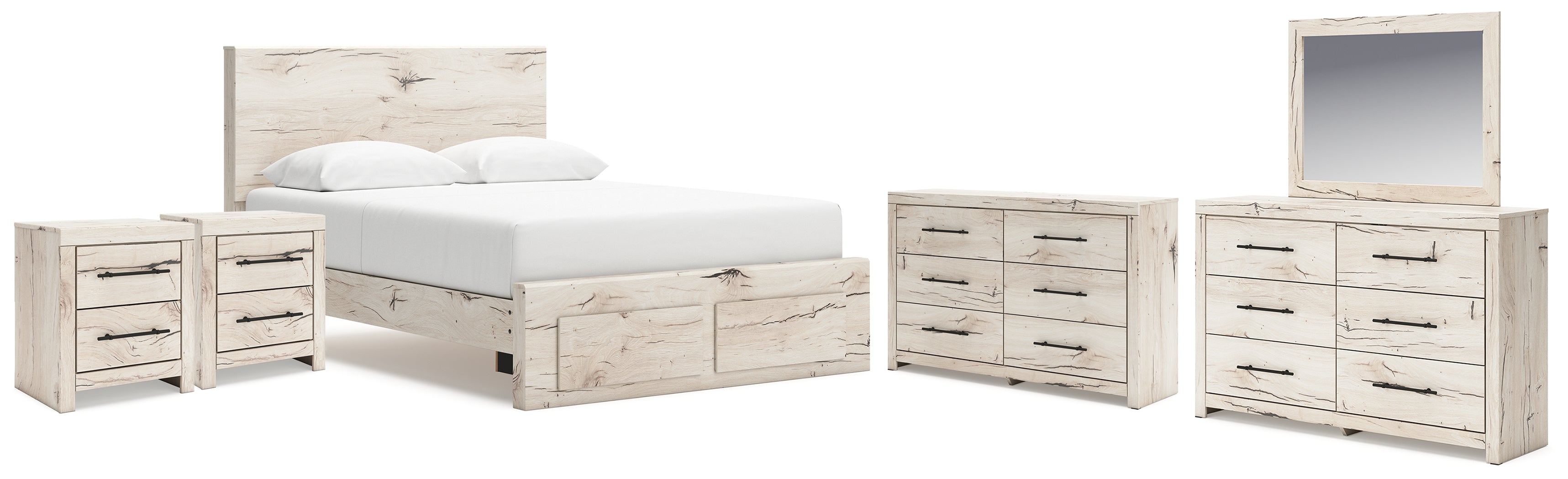 Hoover Furniture Outlet - Ashley Furniture - Lawroy Queen Storage Bed, 2 Dressers, Mirror and 2 Nightstands - Queen Storage Bed, 2 Dressers, Mirror and 2 Nightstands - B2310B49
