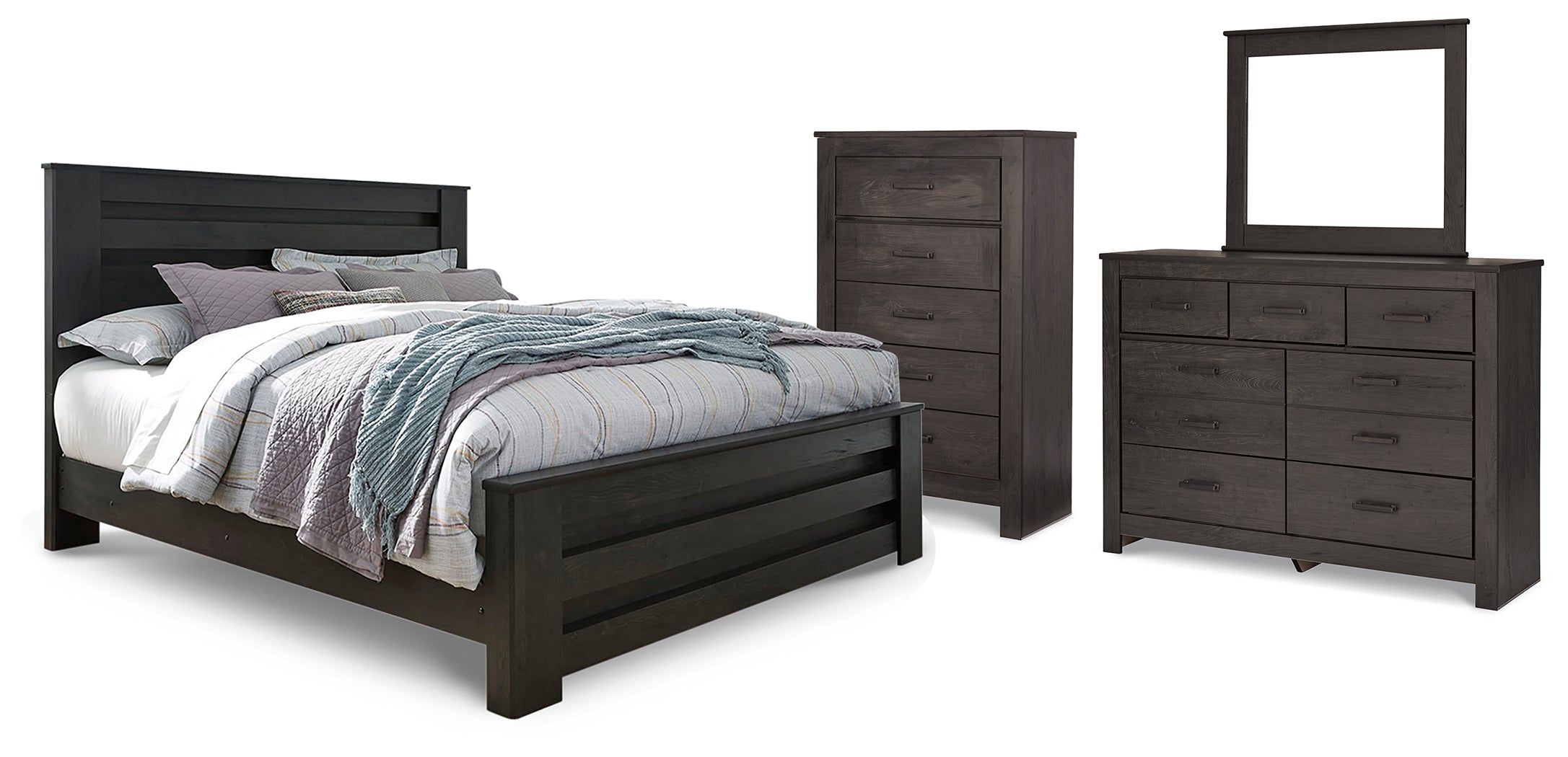 Hoover Furniture Outlet - Ashley Furniture - Brinxton King Panel Bed, Dresser, Mirror and Chest - King Panel Bed, Dresser, Mirror and Chest - B249B26