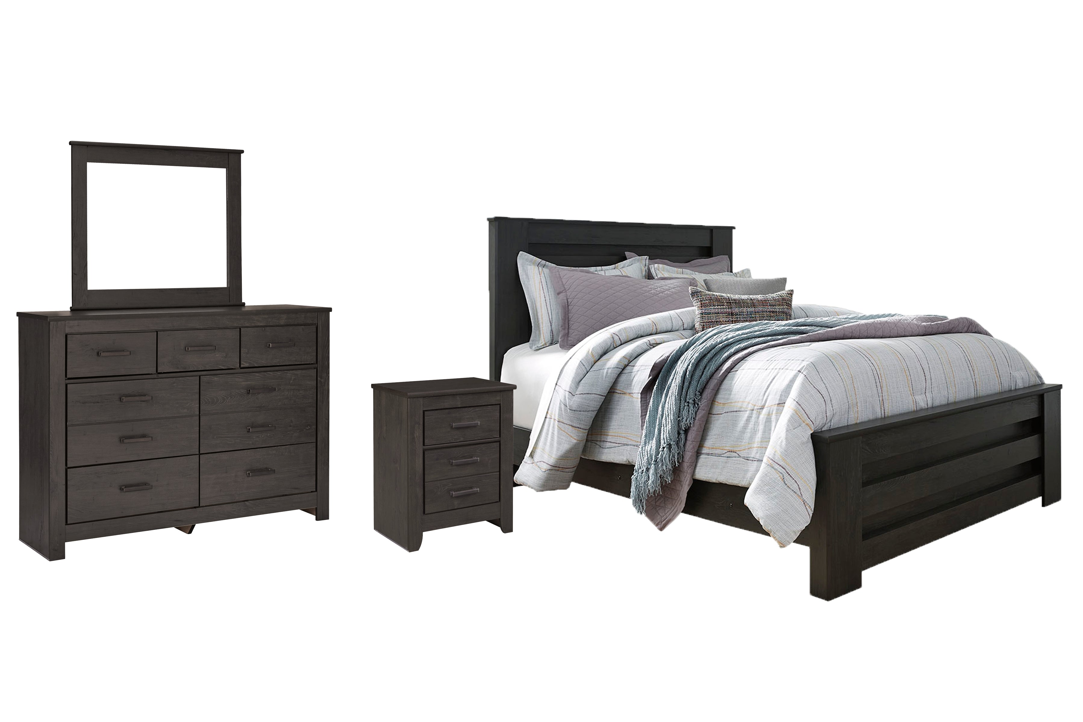 Hoover Furniture Outlet - Ashley Furniture - Brinxton Queen Panel Bed, Dresser, Mirror and Nightstand - Queen Panel Bed, Dresser, Mirror and Nightstand - B249B7