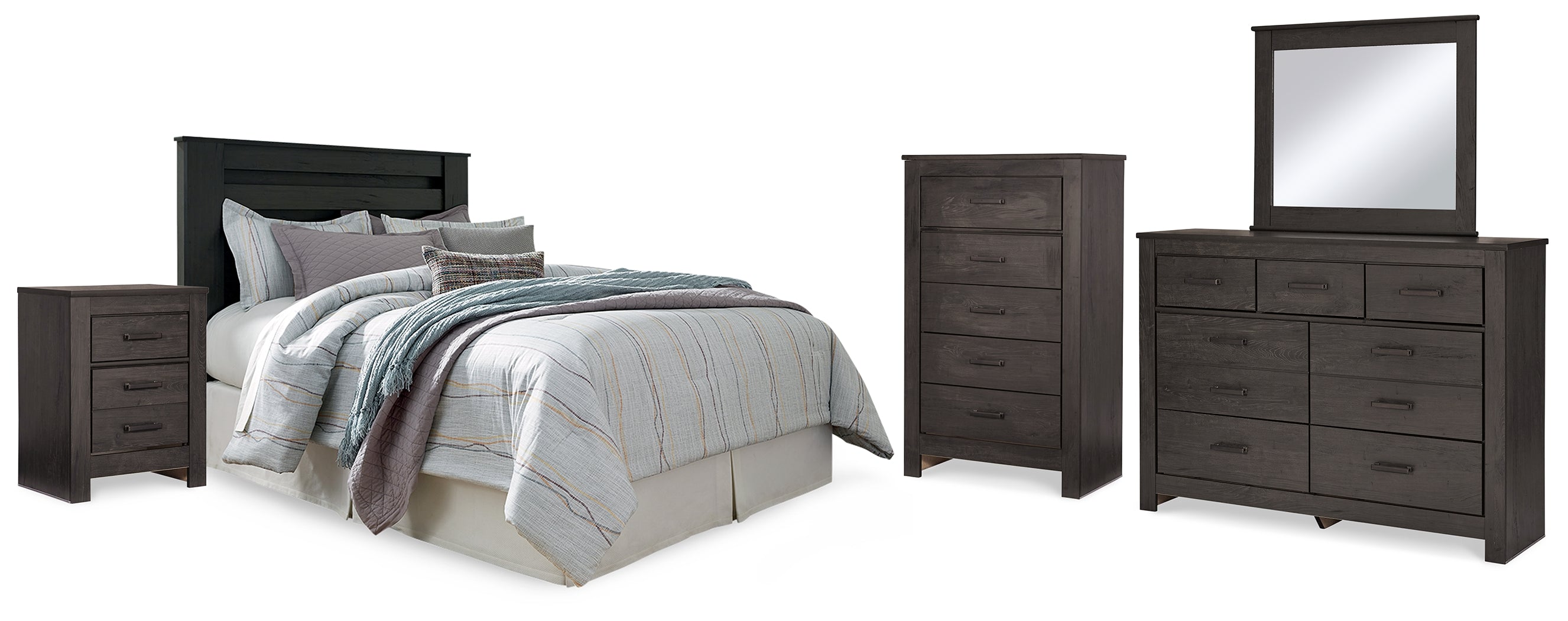 Hoover Furniture Outlet - Ashley Furniture - Brinxton King Panel Headboard, Dresser, Mirror, Chest and 2 Nightstands - King Panel Headboard, Dresser, Mirror, Chest and 2 Nightstands - B249B15