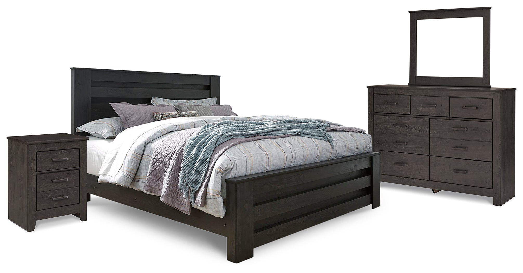 Hoover Furniture Outlet - Ashley Furniture - Brinxton King Panel Bed, Dresser, Mirror and Nightstand - King Panel Bed, Dresser, Mirror and Nightstand - B249B8