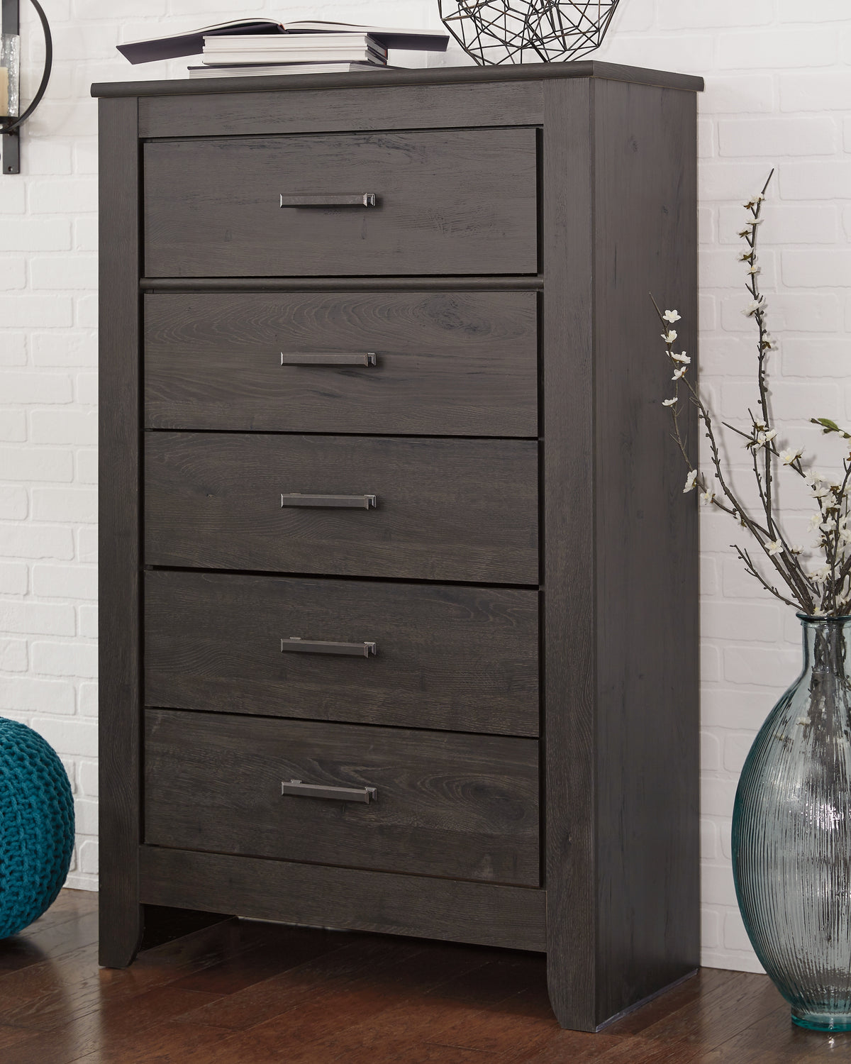 Hoover Furniture Outlet - Ashley Furniture - Brinxton Chest of Drawers - Five Drawer Chest / Charcoal - B249-46
