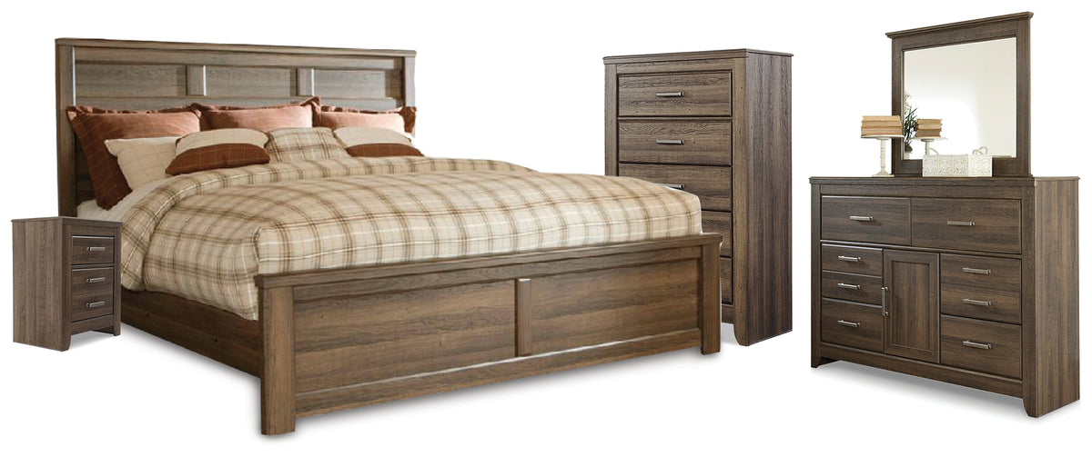 Hoover Furniture Outlet - Ashley Furniture - Juararo California King Panel Bed, Dresser, Mirror, Chest and Nightstand - California King Panel Bed, Dresser, Mirror, Chest and Nightstand - B251B40