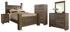 Hoover Furniture Outlet - Ashley Furniture - Juararo Queen Poster Bed, Dresser, Mirror, Chest and Nightstand - Queen Poster Bed, Dresser, Mirror, Chest and Nightstand - B251B42