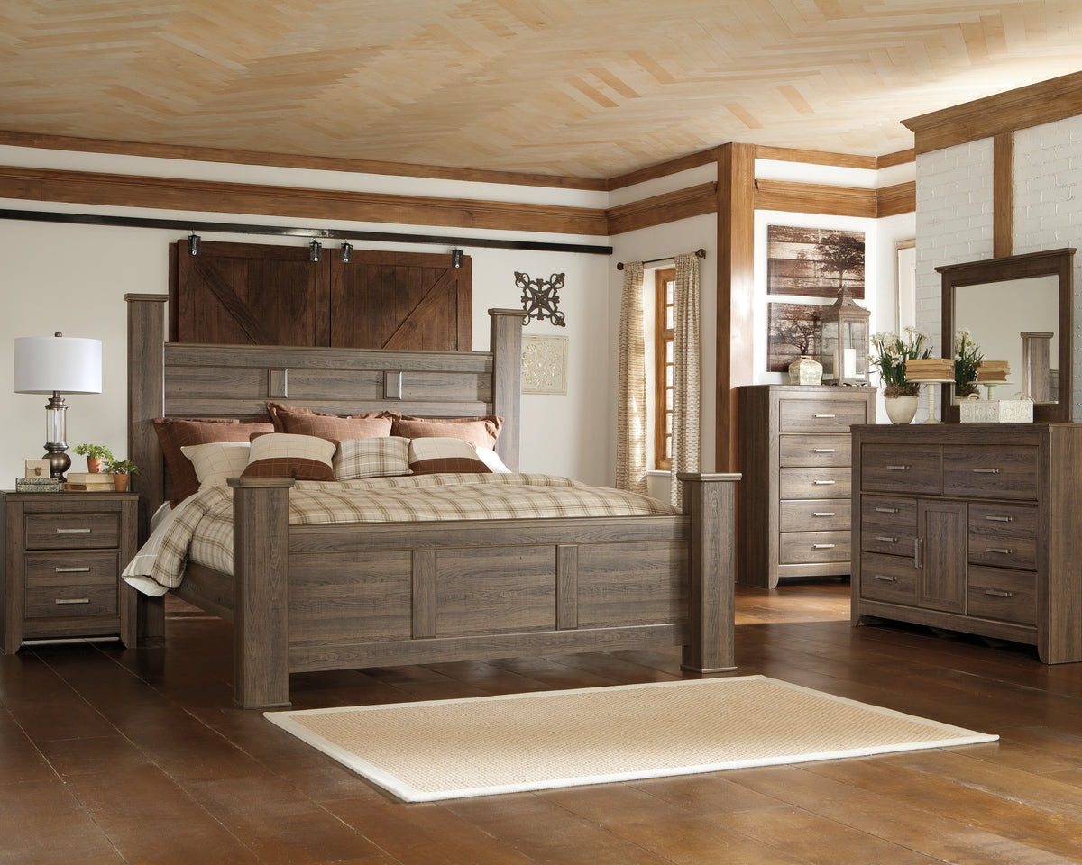 Hoover Furniture Outlet - Ashley Furniture - Juararo King Poster Bed, Dresser, Mirror, Chest and Nightstand - King Poster Bed, Dresser, Mirror, Chest and Nightstand - B251B31