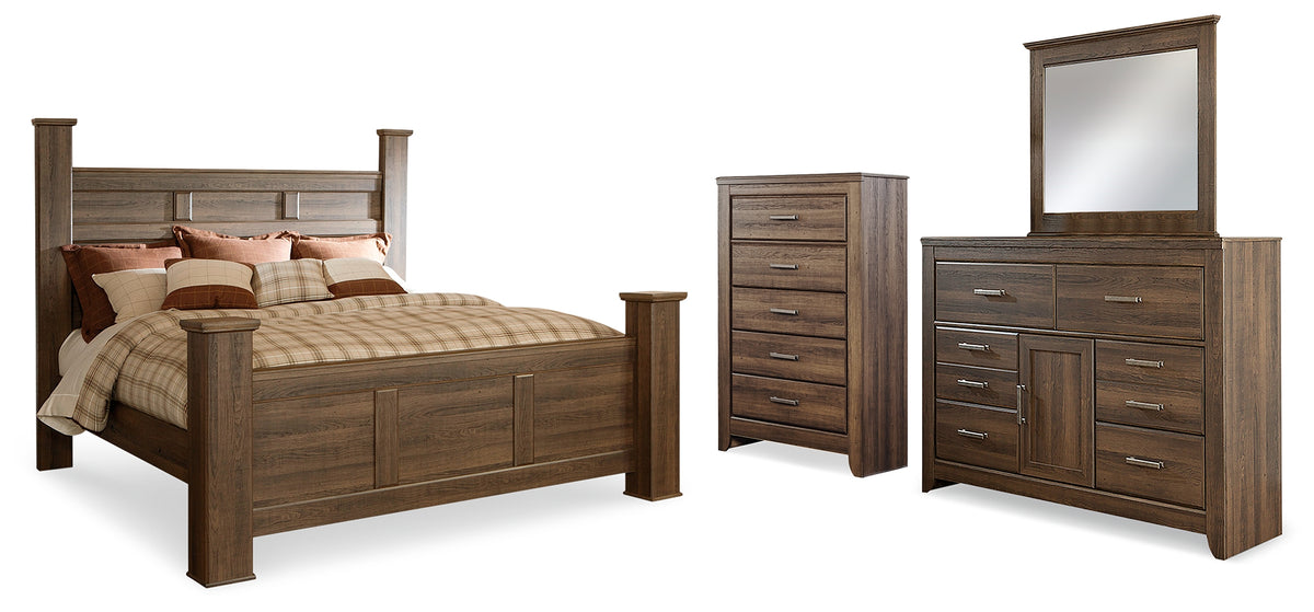 Hoover Furniture Outlet - Ashley Furniture - Juararo King Poster Bed, Dresser, Mirror and Chest - King Poster Bed, Dresser, Mirror and Chest - B251B37