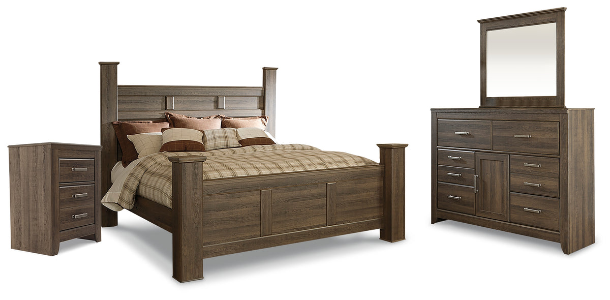Hoover Furniture Outlet - Ashley Furniture - Juararo King Poster Bed, Dresser, Mirror and Nightstand - King Poster Bed, Dresser, Mirror and Nightstand - B251B24