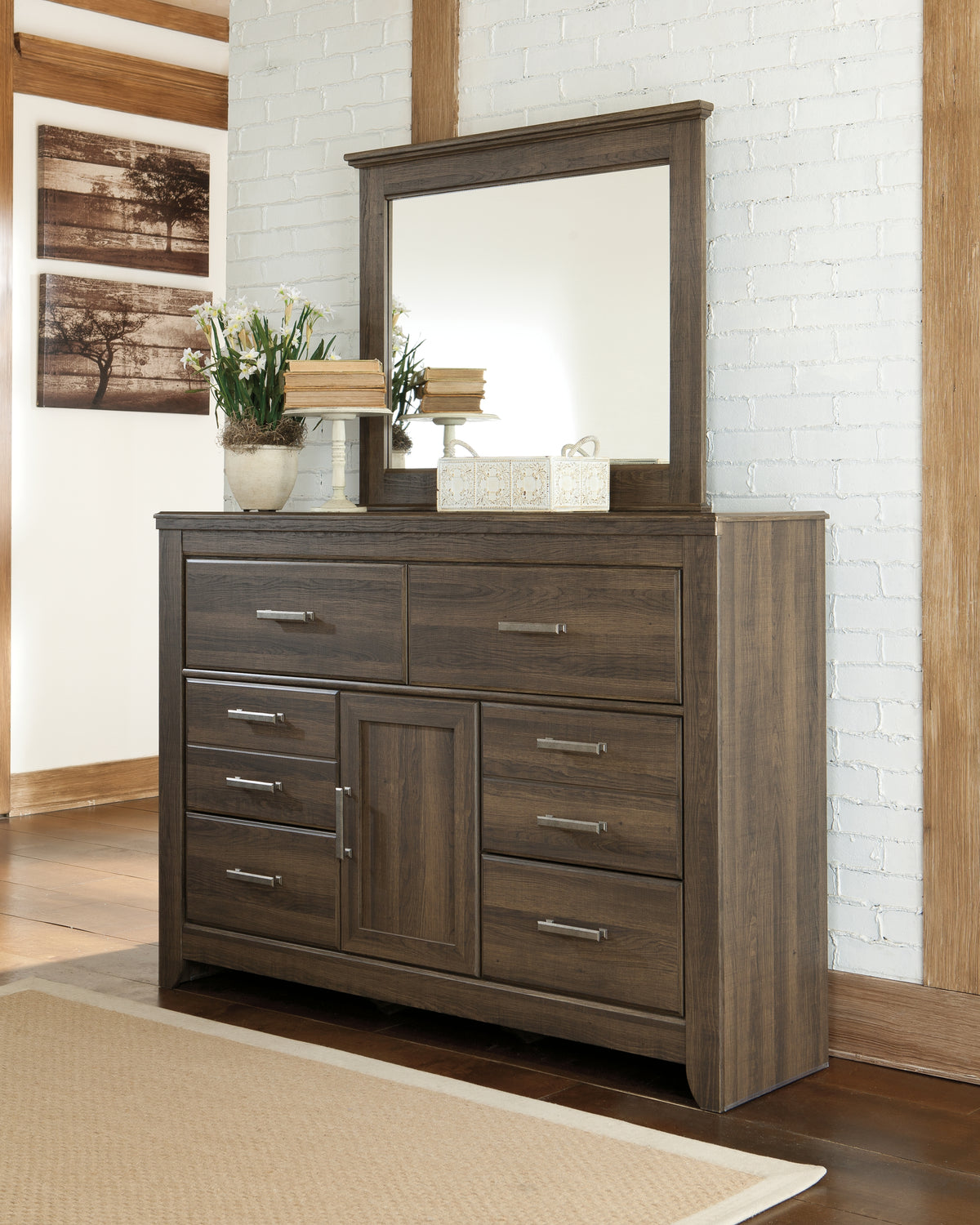 Hoover Furniture Outlet - Ashley Furniture - Juararo Dresser and Mirror - Dresser and Mirror / Dark Brown - B251B1