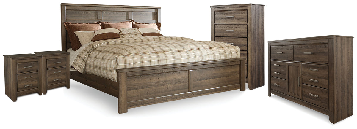 Hoover Furniture Outlet - Ashley Furniture - Juararo King Panel Bed, Dresser, Chest and 2 Nightstands - King Panel Bed, Dresser, Chest and 2 Nightstands - B251B39
