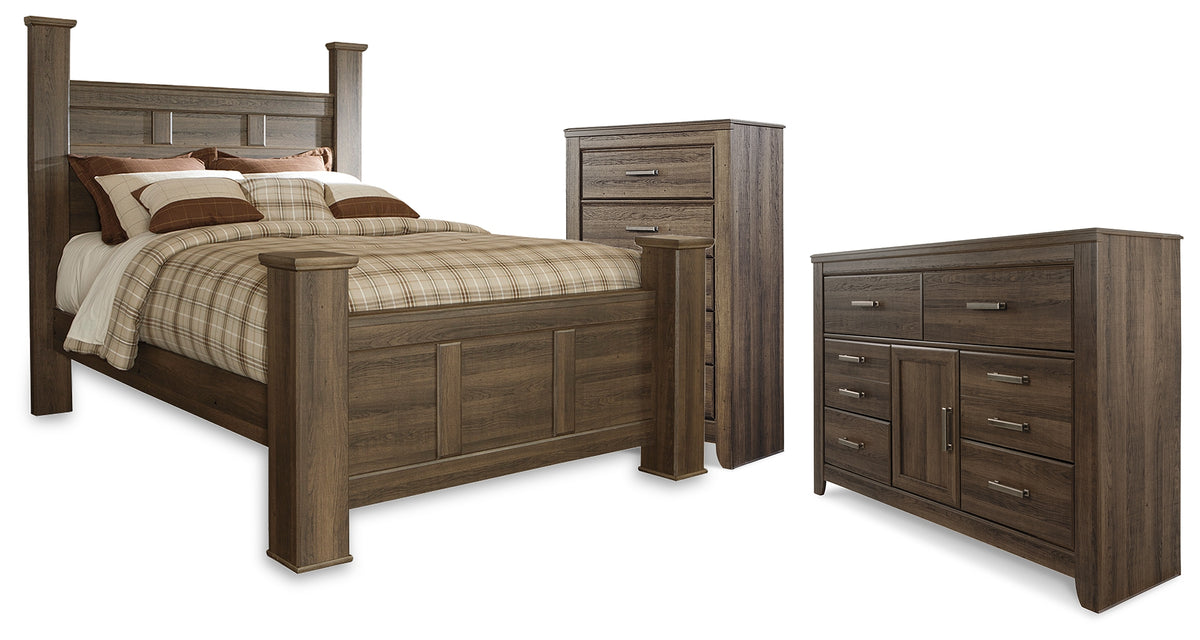 Hoover Furniture Outlet - Ashley Furniture - Juararo Queen Poster Bed, Dresser and Chest - Queen Poster Bed, Dresser and Chest - B251B44