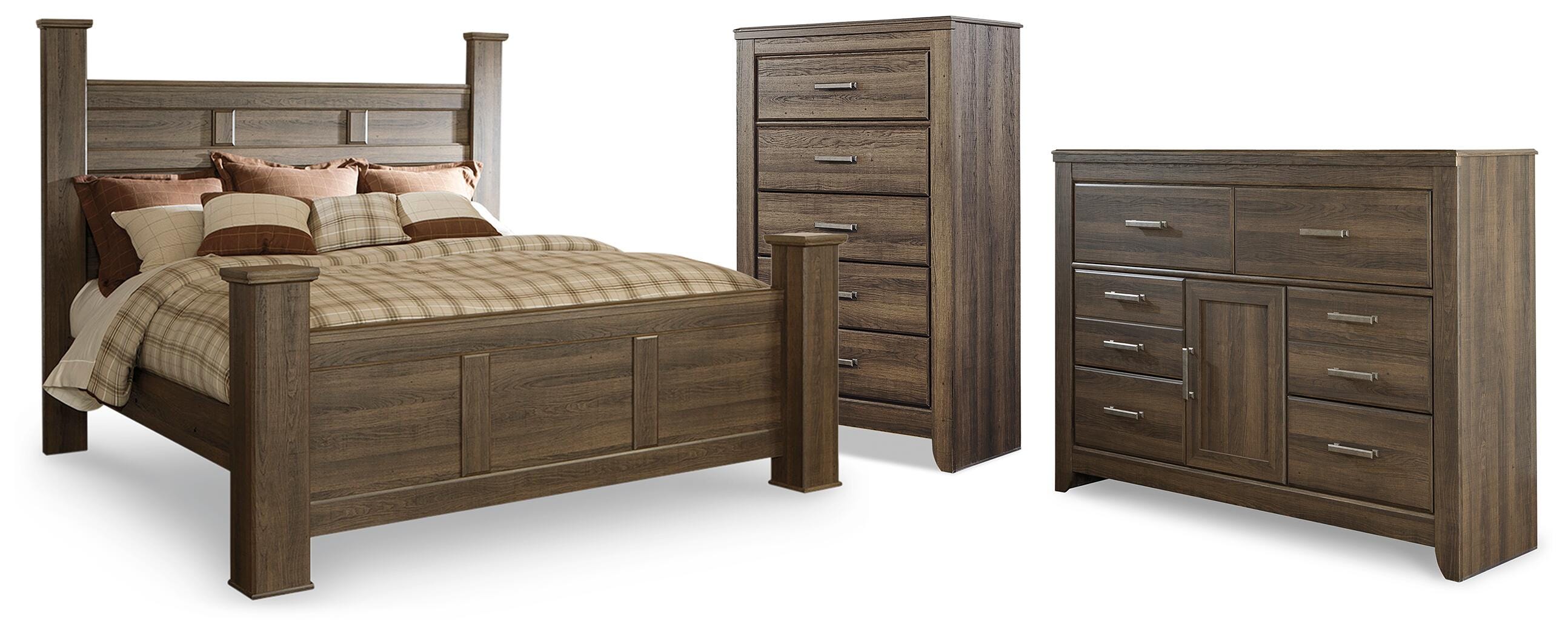 Hoover Furniture Outlet - Ashley Furniture - Juararo King Poster Bed, Dresser and Chest - King Poster Bed, Dresser and Chest - B251B54
