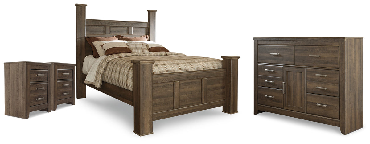 Hoover Furniture Outlet - Ashley Furniture - Juararo Queen Poster Bed, Dresser and 2 Nightstands - Queen Poster Bed, Dresser and 2 Nightstands - B251B48