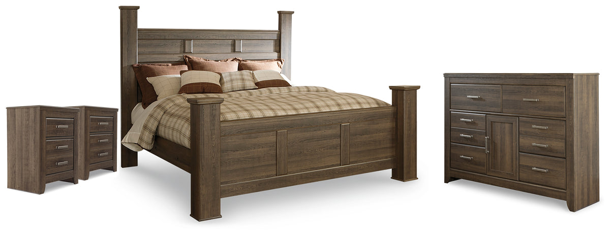 Hoover Furniture Outlet - Ashley Furniture - Juararo King Poster Bed, Dresser and 2 Nightstands - King Poster Bed, Dresser and 2 Nightstands - B251B51
