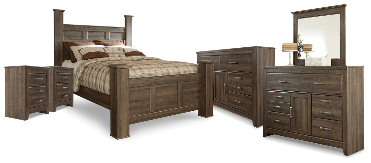 Hoover Furniture Outlet - Ashley Furniture - Juararo Queen Poster Bed, 2 Dressers, Mirror and 2 Nightstands - Queen Poster Bed, 2 Dressers, Mirror and 2 Nightstands - B251B41