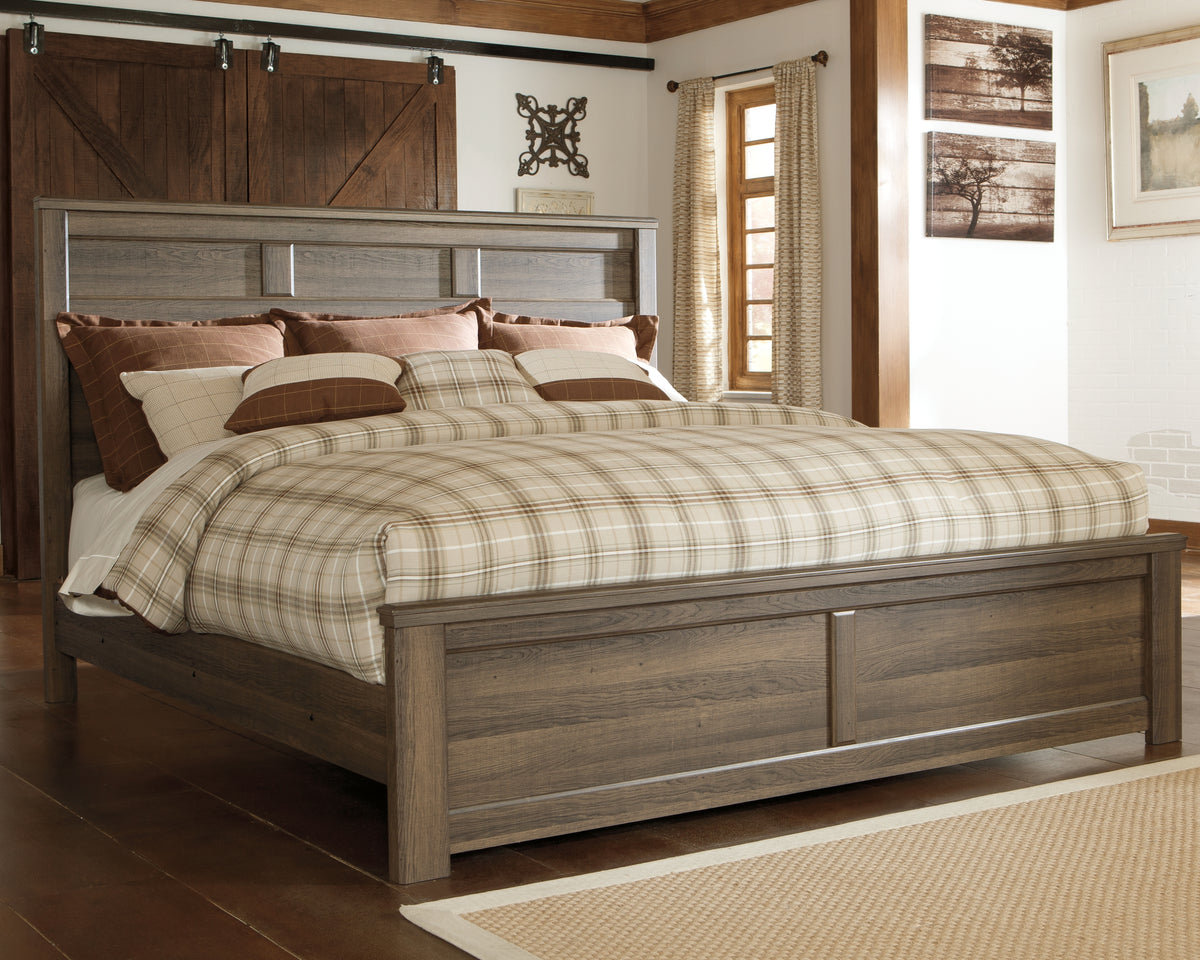 Hoover Furniture Outlet - Ashley Furniture - Juararo California King Panel Bed - California King Panel Bed / Dark Brown - B251B14