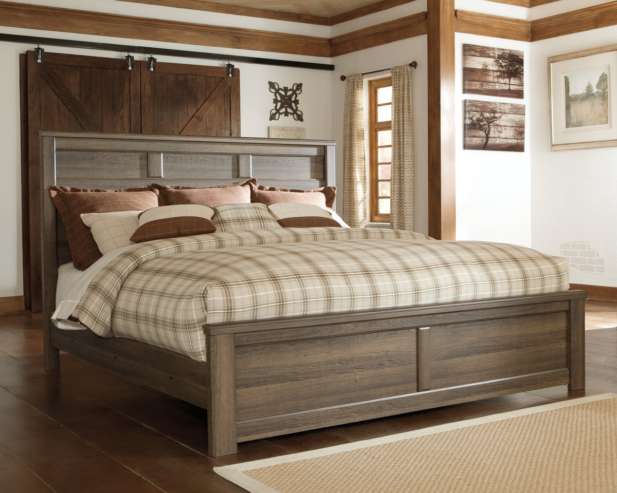 Hoover Furniture Outlet - Ashley Furniture - Juararo King Panel Bed - King Panel Bed / Dark Brown - B251B9