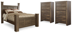 Hoover Furniture Outlet - Ashley Furniture - Juararo Queen Poster Bed and 2 Chests - Queen Poster Bed and 2 Chests / Dark Brown - B251B29