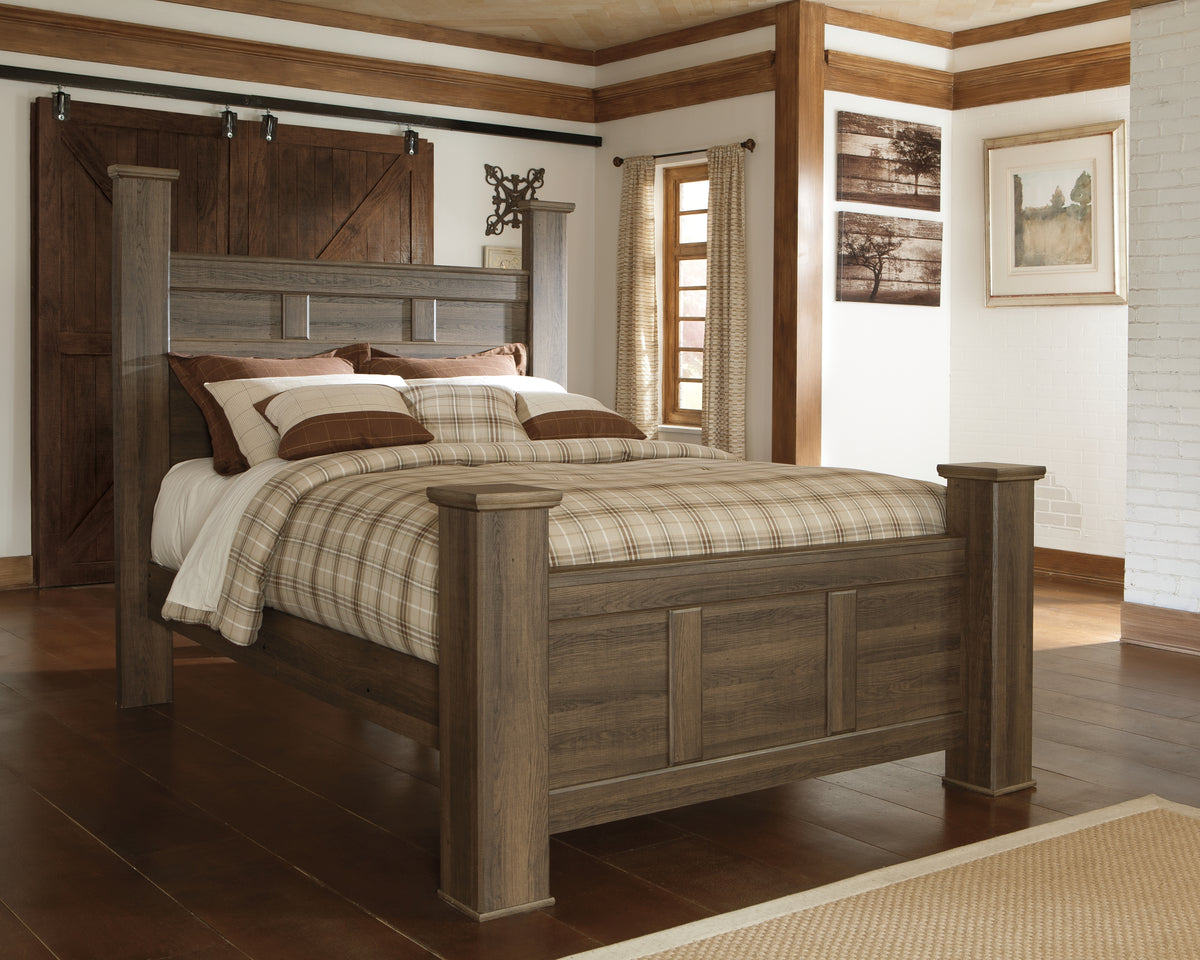Hoover Furniture Outlet - Ashley Furniture - Juararo Queen Poster Bed - Queen Poster Bed / Dark Brown - B251B3