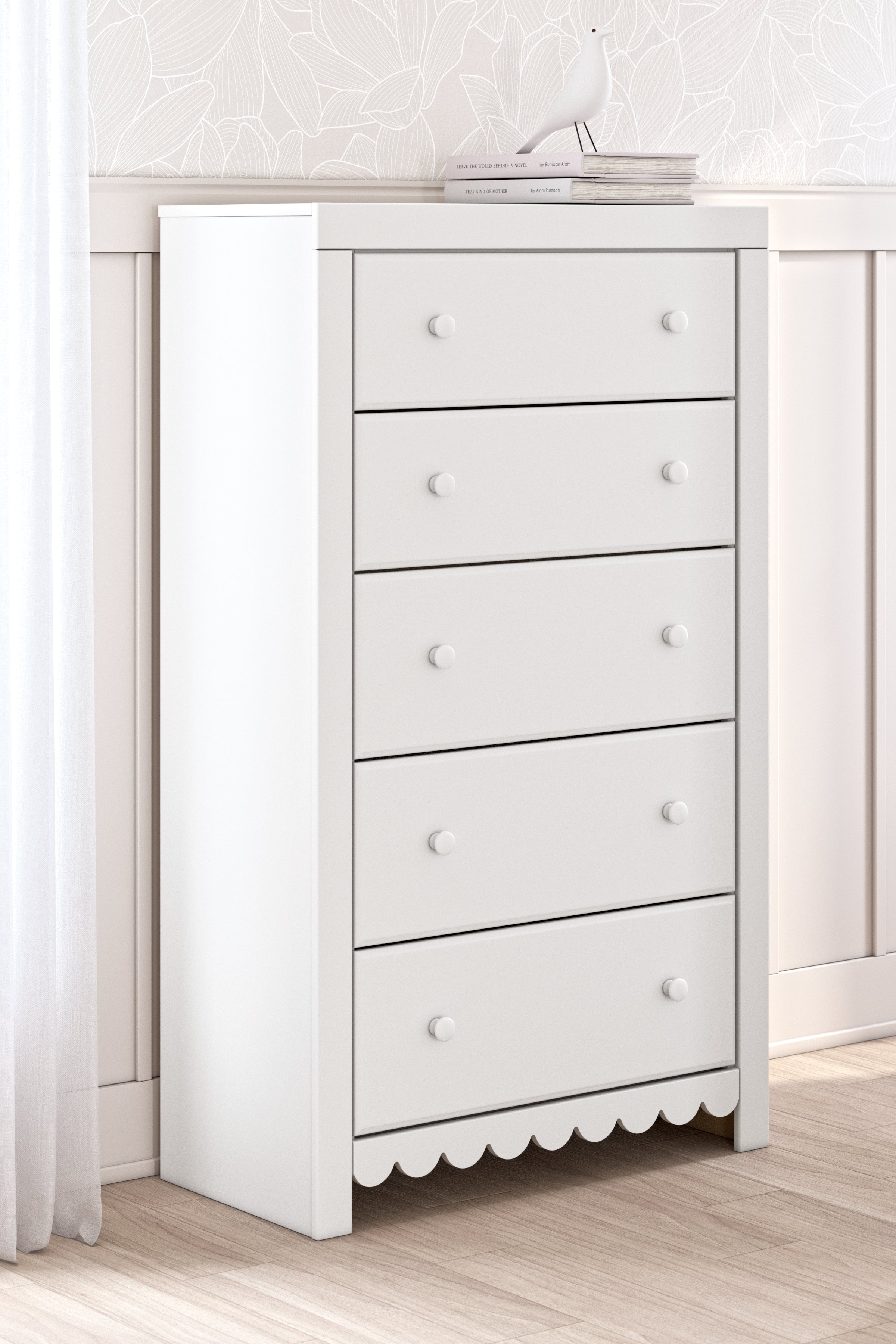 Hoover Furniture Outlet - Ashley Furniture - Mollviney Chest of Drawers - Five Drawer Chest / White - B2540-46
