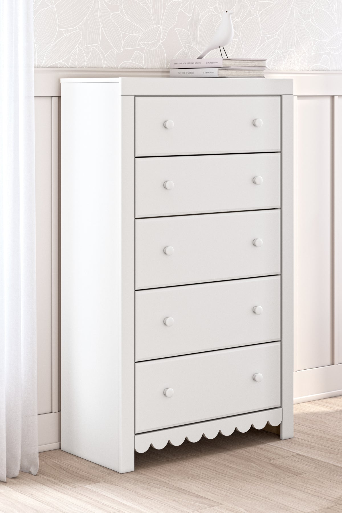 Hoover Furniture Outlet - Ashley Furniture - Mollviney Chest of Drawers - Five Drawer Chest / White - B2540-46