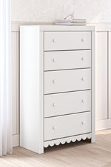 Hoover Furniture Outlet - Ashley Furniture - Mollviney Chest of Drawers - Five Drawer Chest / White - B2540-46