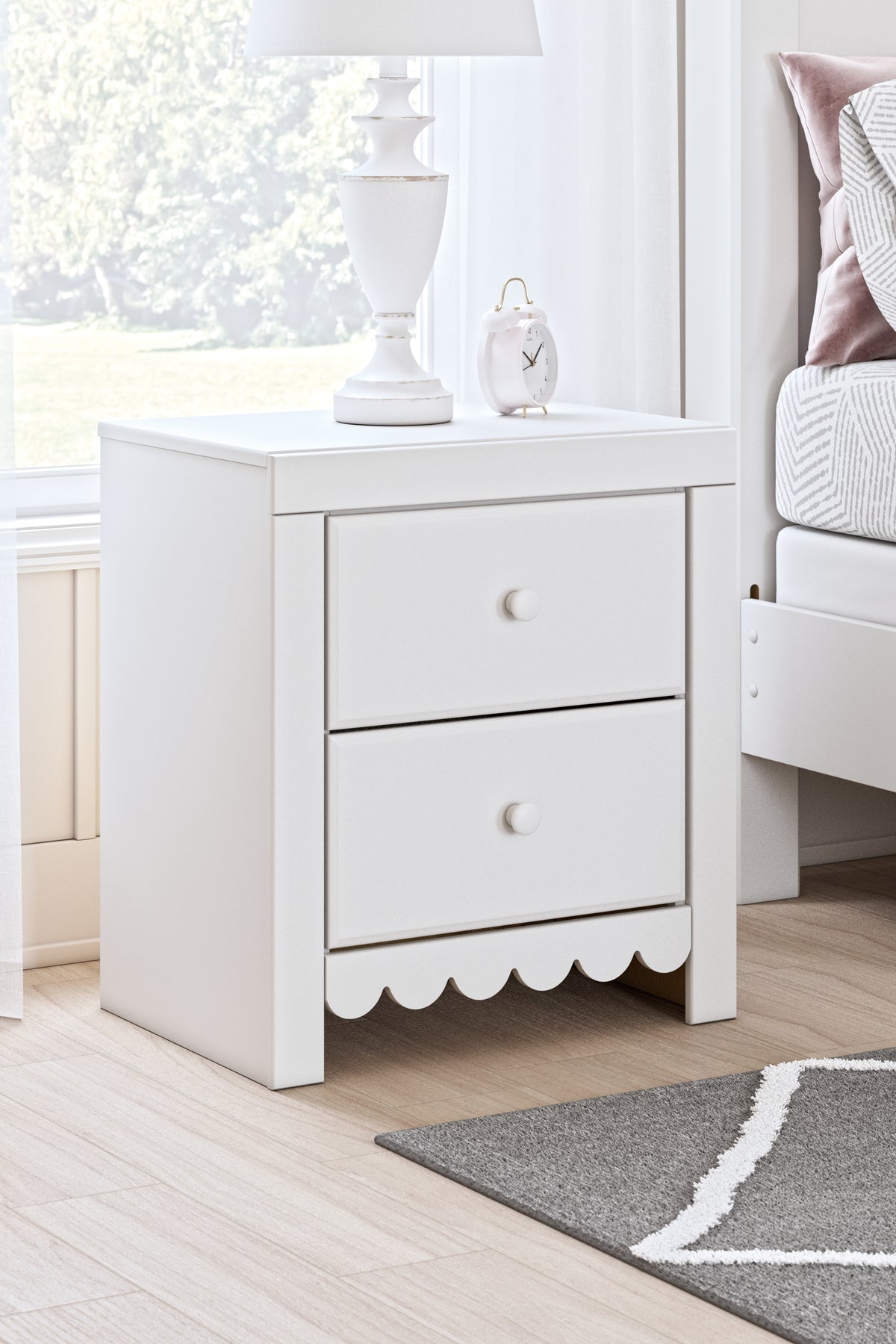 Hoover Furniture Outlet - Ashley Furniture - Mollviney Nightstand - Two Drawer Night Stand / White - B2540-92