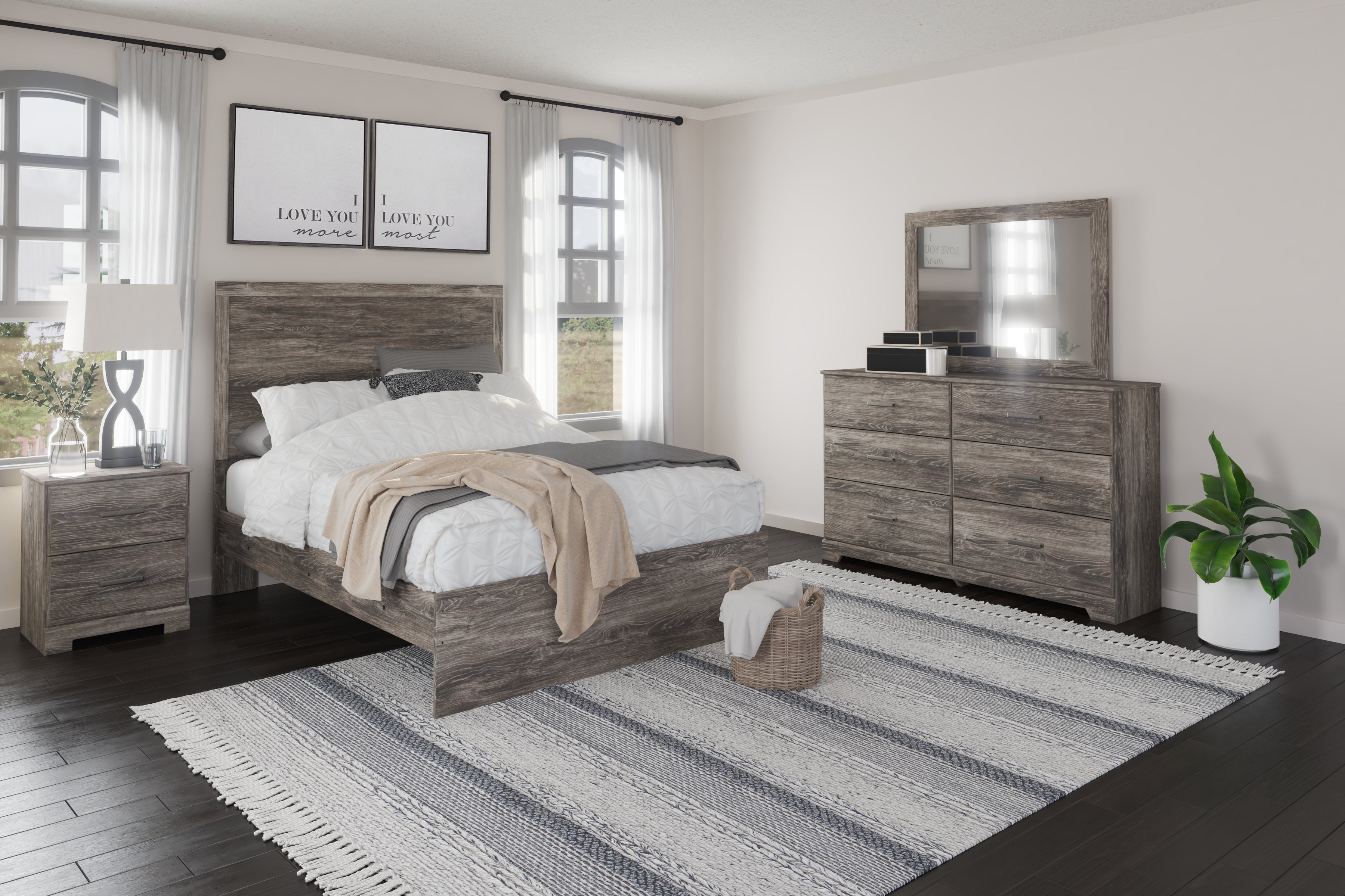 Hoover Furniture Outlet - Ashley Furniture - Ralinksi Full Panel Bed, Dresser, Mirror and Nightstand - Full Panel Bed, Dresser, Mirror and Nightstand - B2587B9