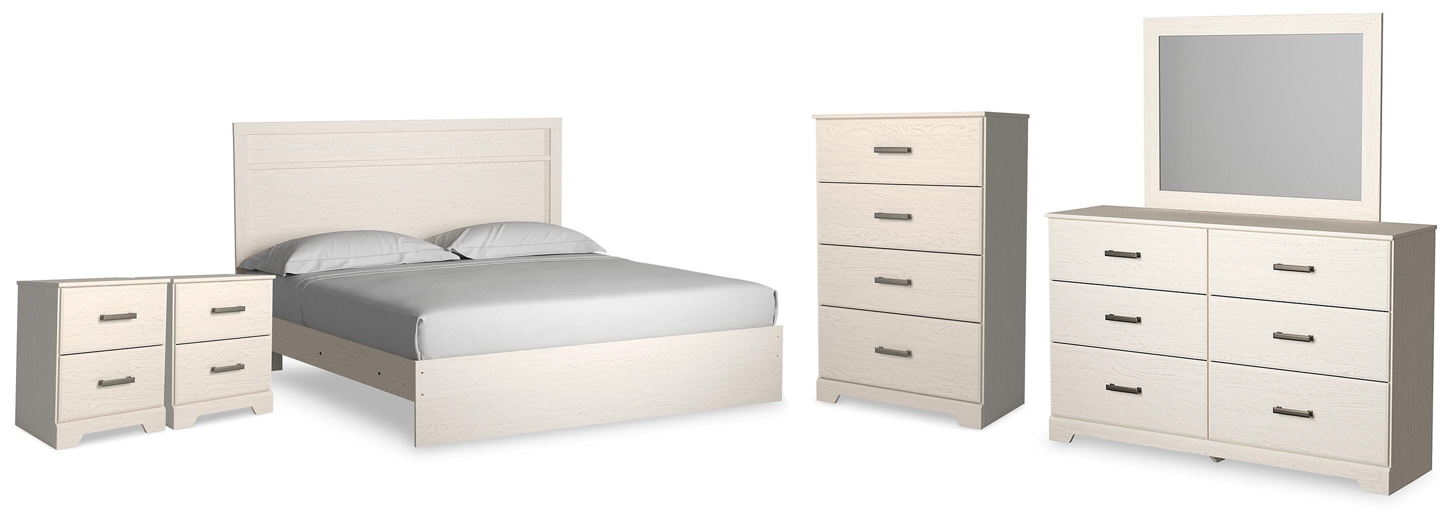 Hoover Furniture Outlet - Ashley Furniture - Stelsie King Panel Bed, Dresser, Mirror, Chest and 2 Nightstands - King Panel Bed, Dresser, Mirror, Chest and 2 Nightstands - B2588B19