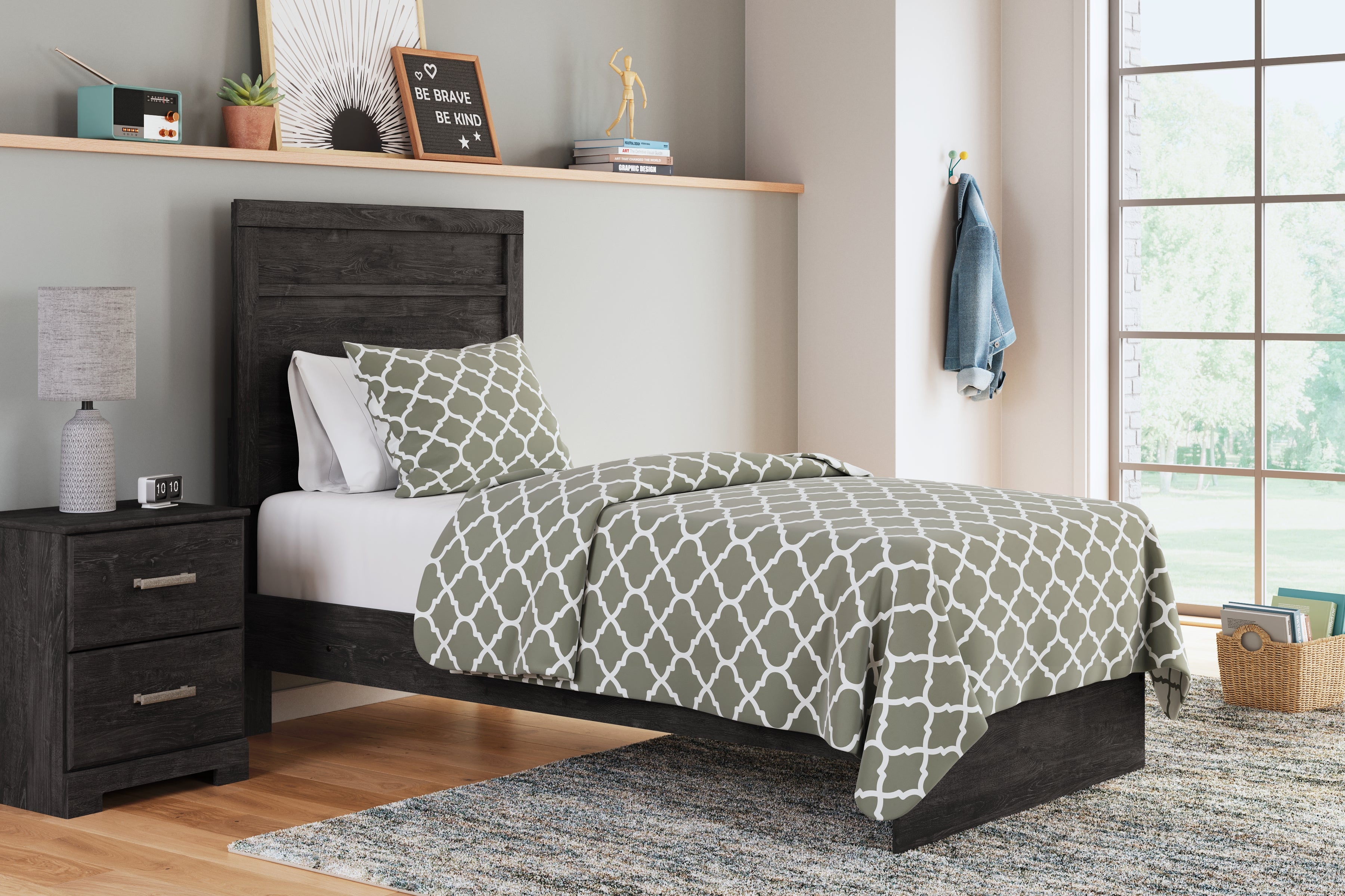Hoover Furniture Outlet - Ashley Furniture - Belachime Twin Panel Bed - Twin Panel Bed / Charcoal - B2589B11