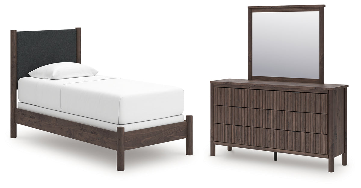 Hoover Furniture Outlet - Ashley Furniture - Pamytta Twin Upholstered Panel Bed, Dresser and Mirror - Twin Upholstered Panel Bed, Dresser and Mirror - PCB2614B21