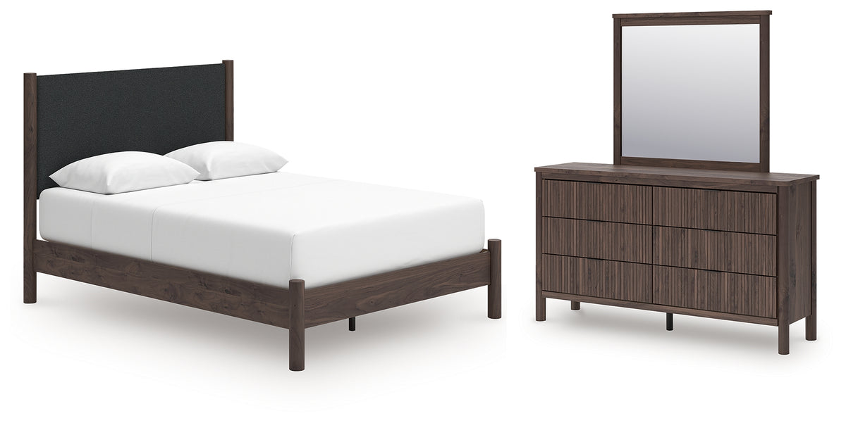 Hoover Furniture Outlet - Ashley Furniture - Pamytta Queen Upholstered Platform Bed, Dresser and Mirror - Queen Upholstered Platform Bed, Dresser and Mirror - PCB2614B13