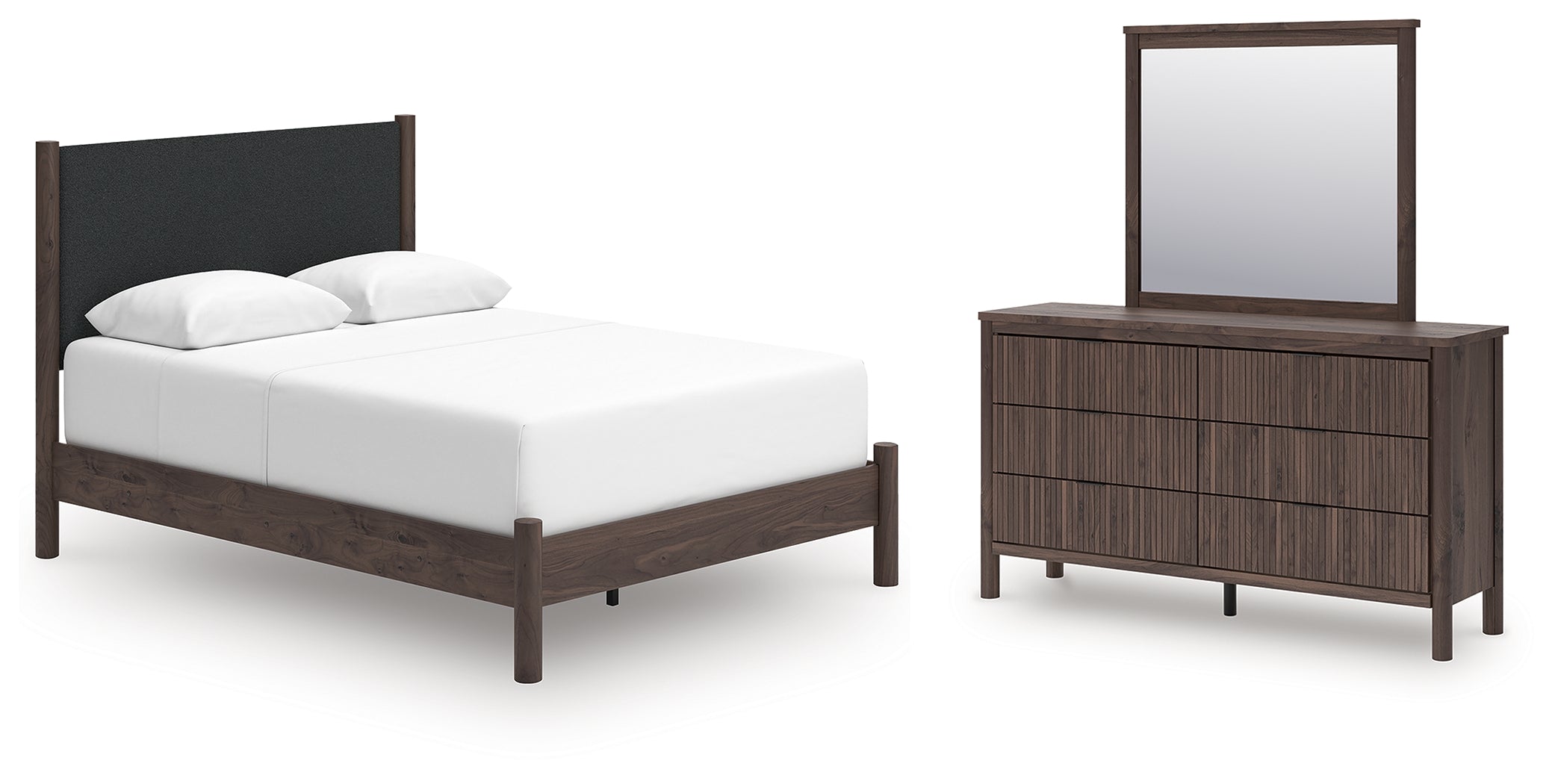 Hoover Furniture Outlet - Ashley Furniture - Pamytta Queen Upholstered Panel Bed, Dresser and Mirror - Queen Upholstered Panel Bed, Dresser and Mirror - PCB2614B25