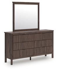 Pamytta Queen Upholstered Panel Bed, Dresser and Mirror