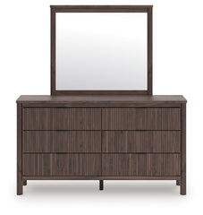 Pamytta Queen Upholstered Panel Bed, Dresser and Mirror