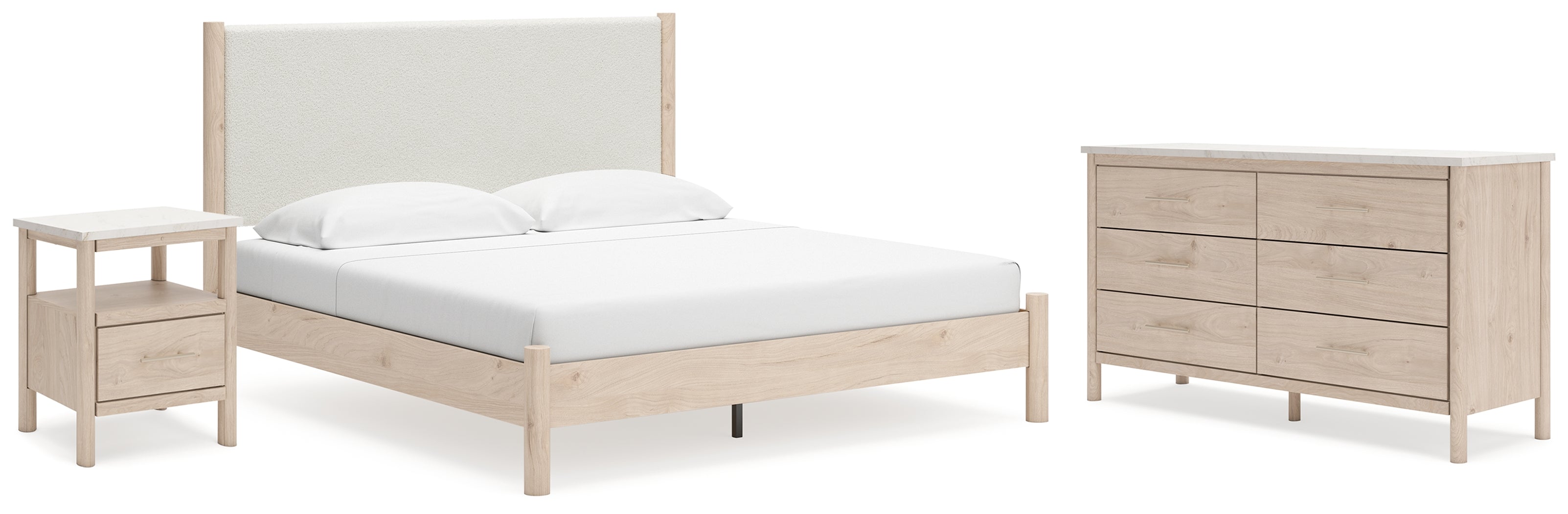 Hoover Furniture Outlet - Ashley Furniture - Cadmori King Upholstered Panel Bed, Dresser and Nightstand - King Upholstered Panel Bed, Dresser and Nightstand - B2615B11