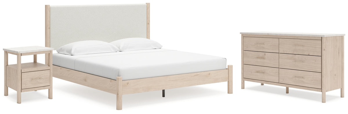 Hoover Furniture Outlet - Ashley Furniture - Cadmori King Upholstered Panel Bed, Dresser and Nightstand - King Upholstered Panel Bed, Dresser and Nightstand - B2615B11