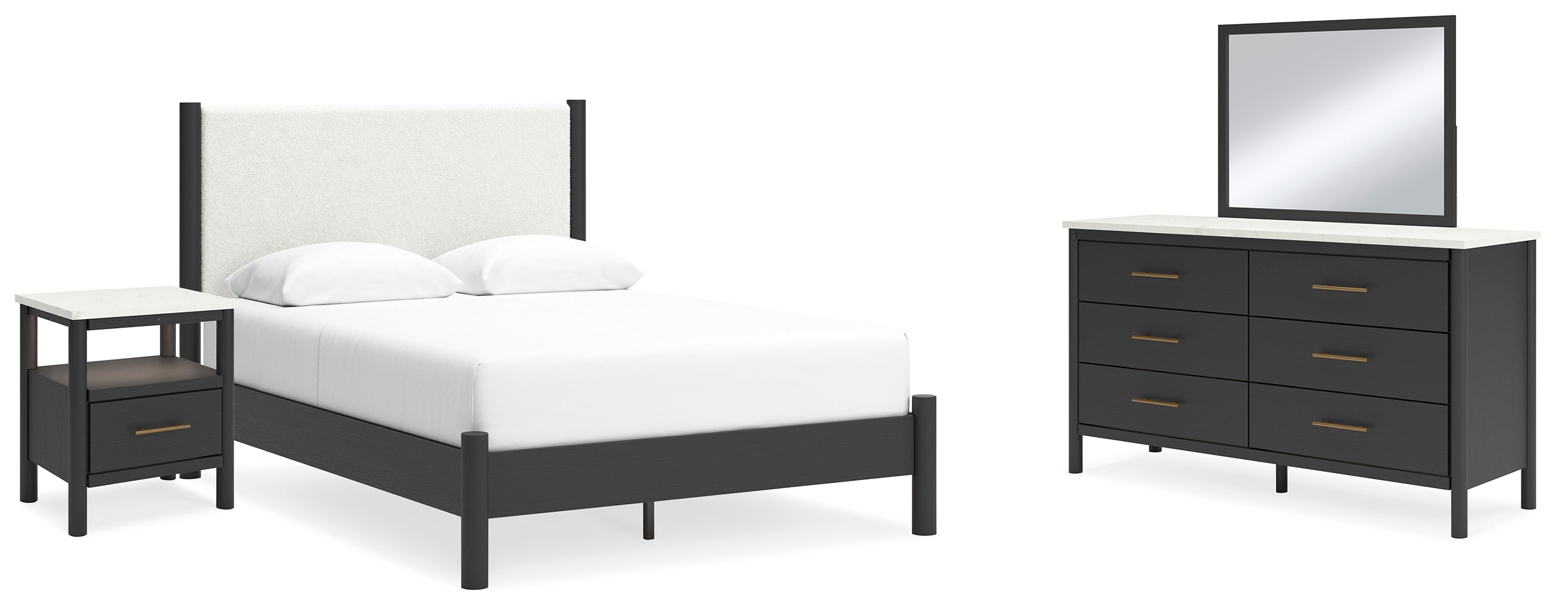 Hoover Furniture Outlet - Ashley Furniture - Cadmori Queen Panel Bed, Dresser, Mirror and Nightstand - Queen Panel Bed, Dresser, Mirror and Nightstand / Black/White - B2616B21