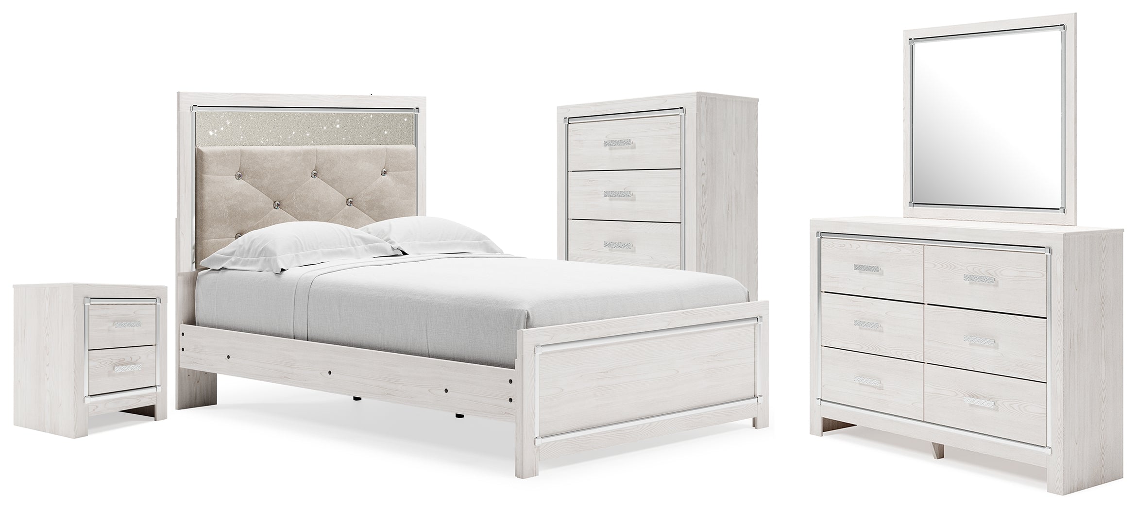 Hoover Furniture Outlet - Ashley Furniture - Altyra Full Upholstered Panel Bed, Dresser, Mirror, Chest and Nightstand - Full Upholstered Panel Bed, Dresser, Mirror, Chest and Nightstand - B2640B78