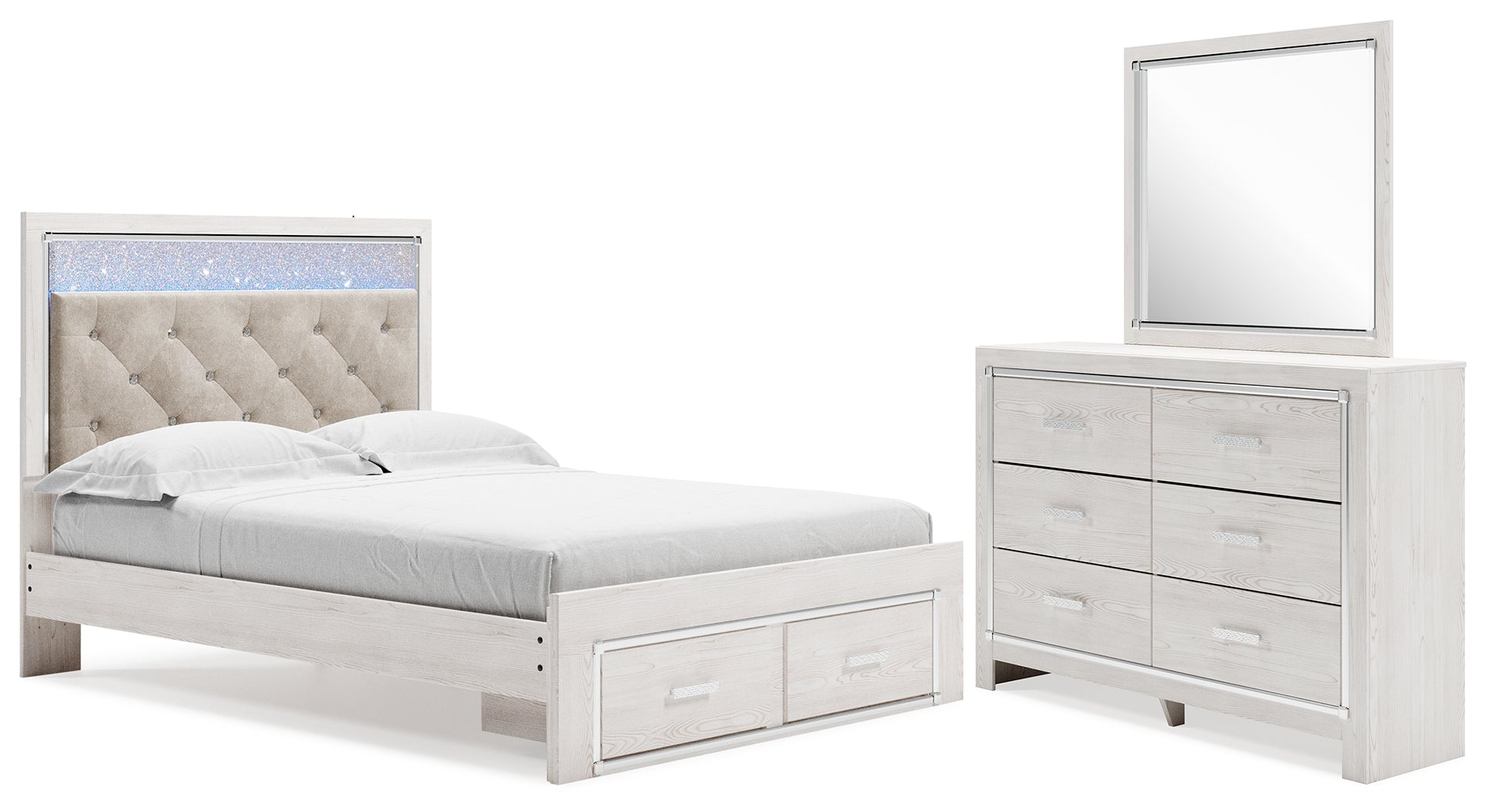 Hoover Furniture Outlet - Ashley Furniture - Altyra Queen Upholstered Panel Storage Bed, Dresser and Mirror - Queen Upholstered Panel Storage Bed, Dresser and Mirror - B2640B26
