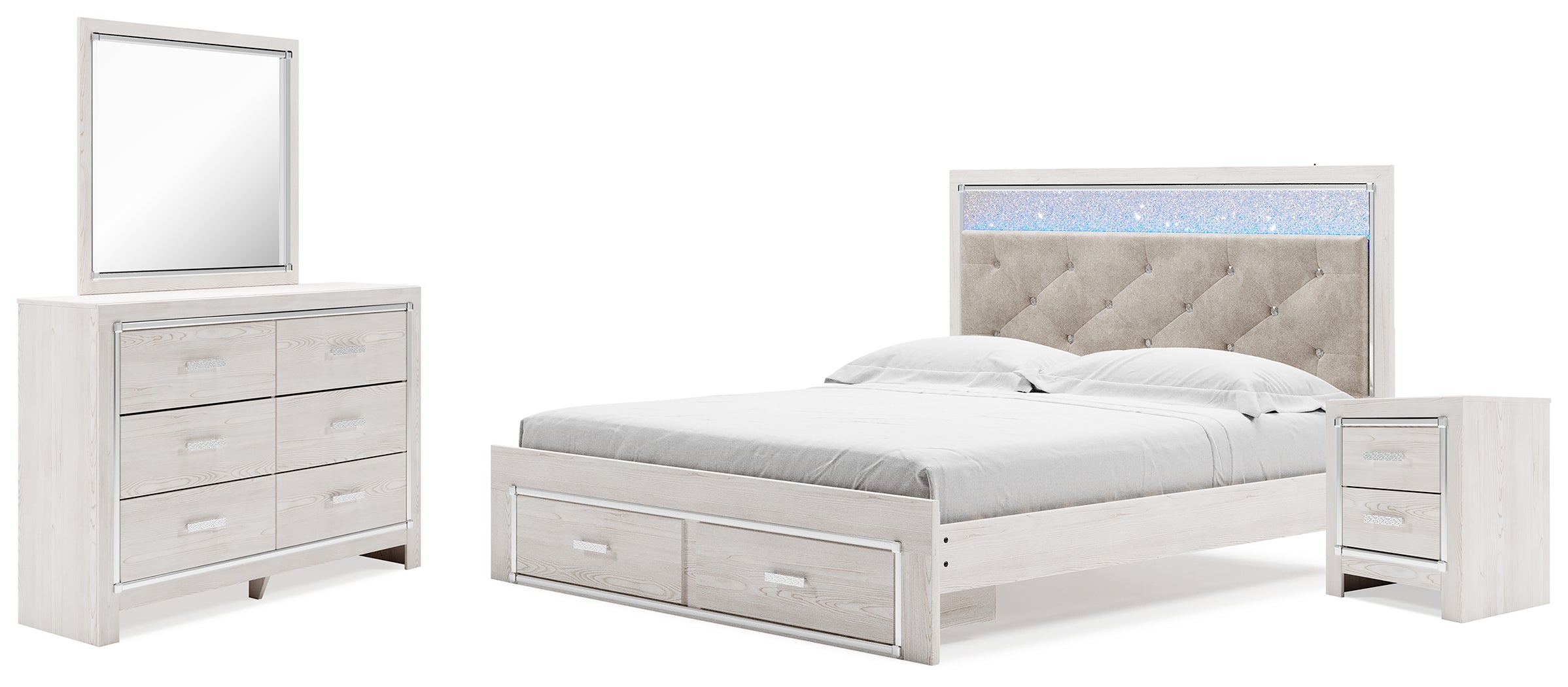 Hoover Furniture Outlet - Ashley Furniture - Altyra King Upholstered Panel Storage Bed, Dresser, Mirror and Nightstand - King Upholstered Panel Storage Bed, Dresser, Mirror and Nightstand - B2640B32
