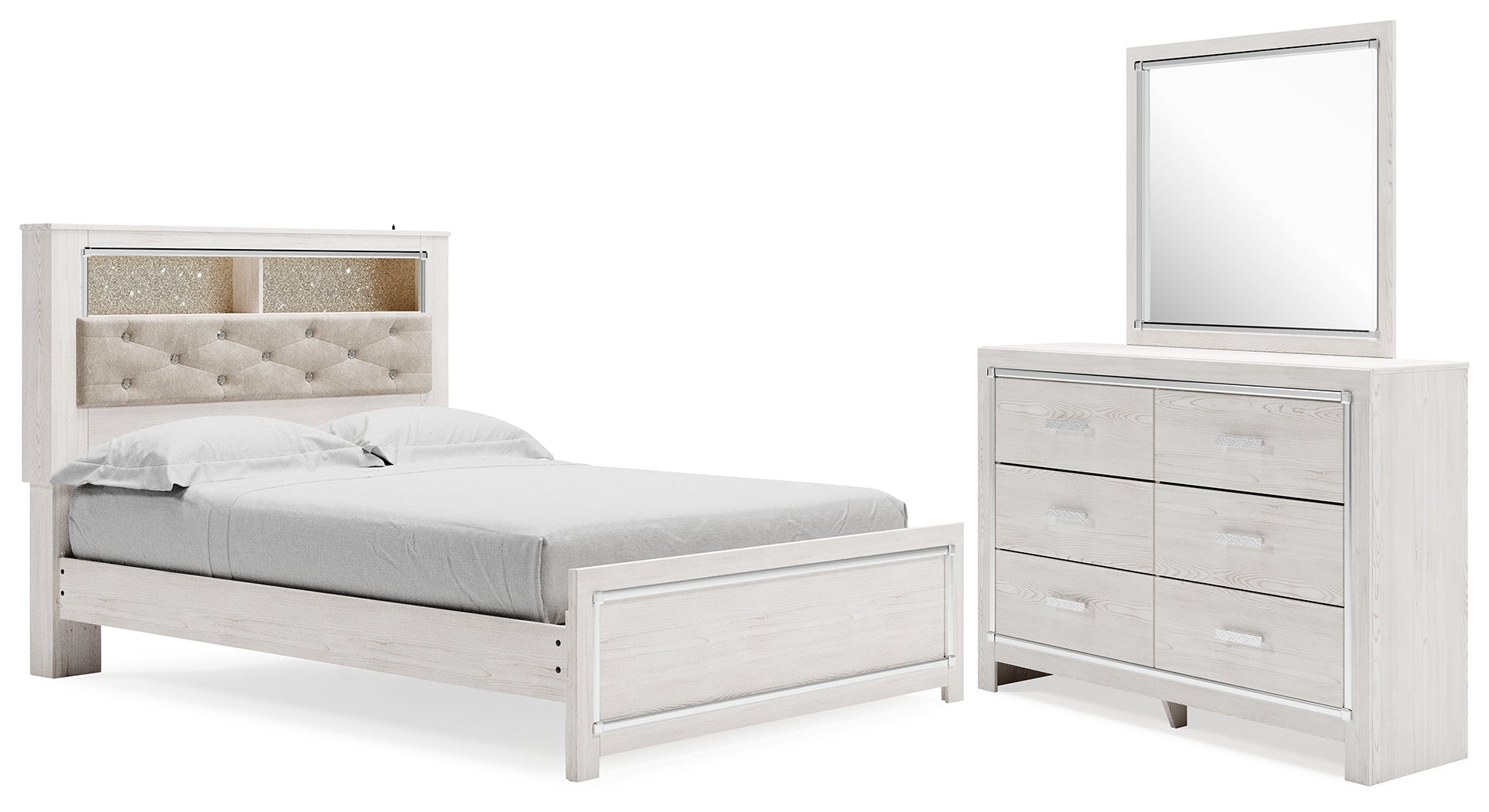 Hoover Furniture Outlet - Ashley Furniture - Altyra Queen Upholstered Panel Bed, Dresser and Mirror - Queen Upholstered Panel Bed, Dresser and Mirror - B2640B25