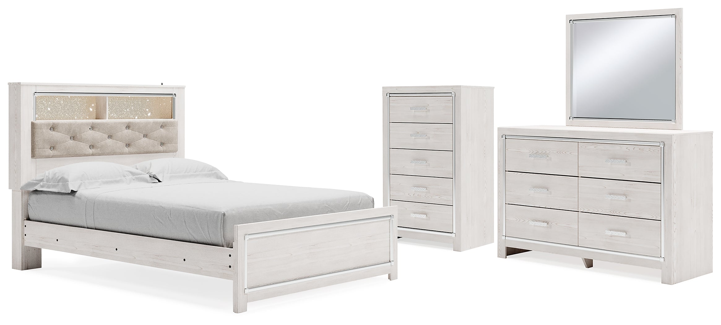 Hoover Furniture Outlet - Ashley Furniture - Altyra Queen Bookcase Panel Bed, Dresser, Mirror and Chest - Queen Bookcase Panel Bed, Dresser, Mirror and Chest - B2640B43