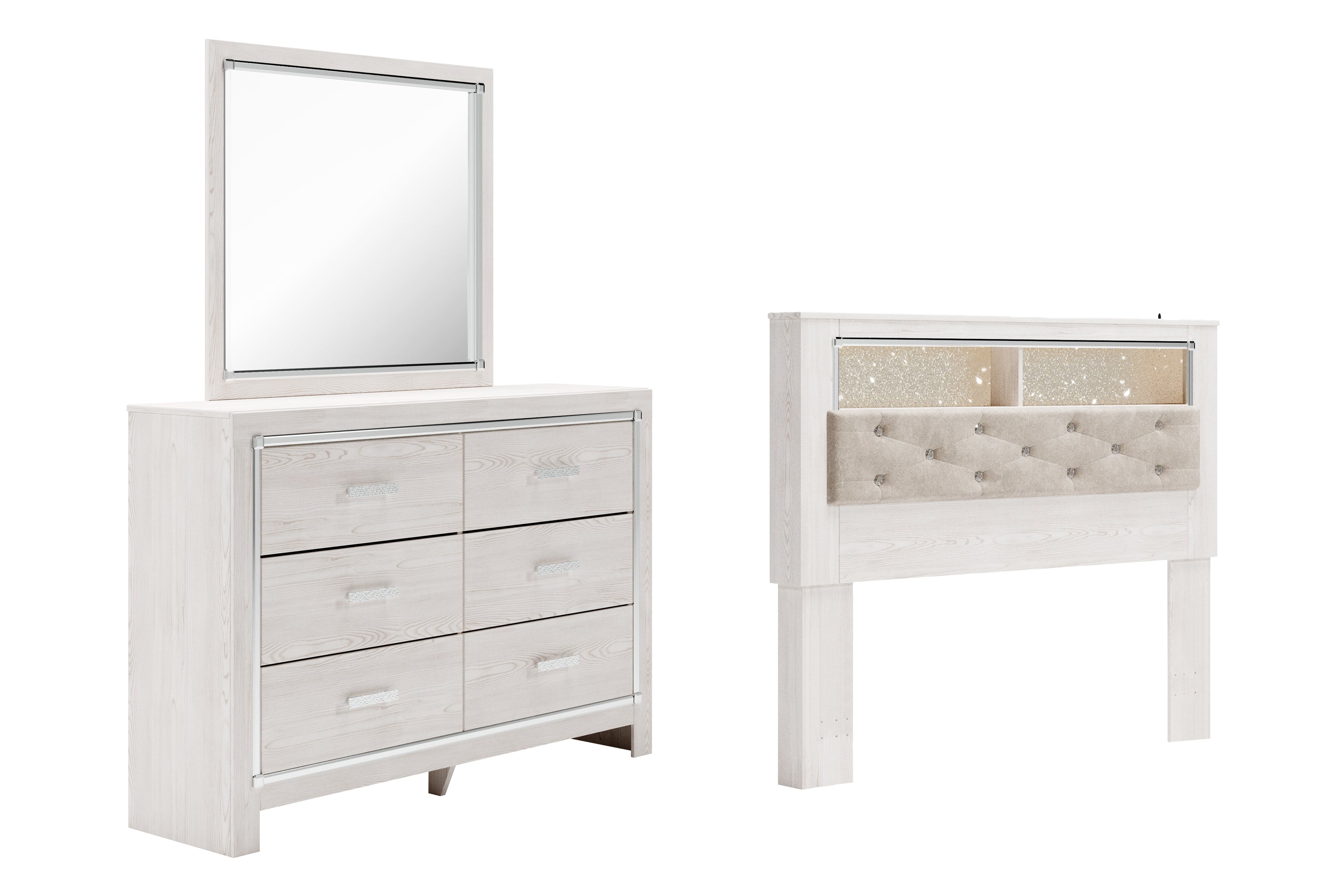Hoover Furniture Outlet - Ashley Furniture - Altyra Queen Bookcase Headboard, Dresser and Mirror - Queen Bookcase Headboard, Dresser and Mirror - B2640B55