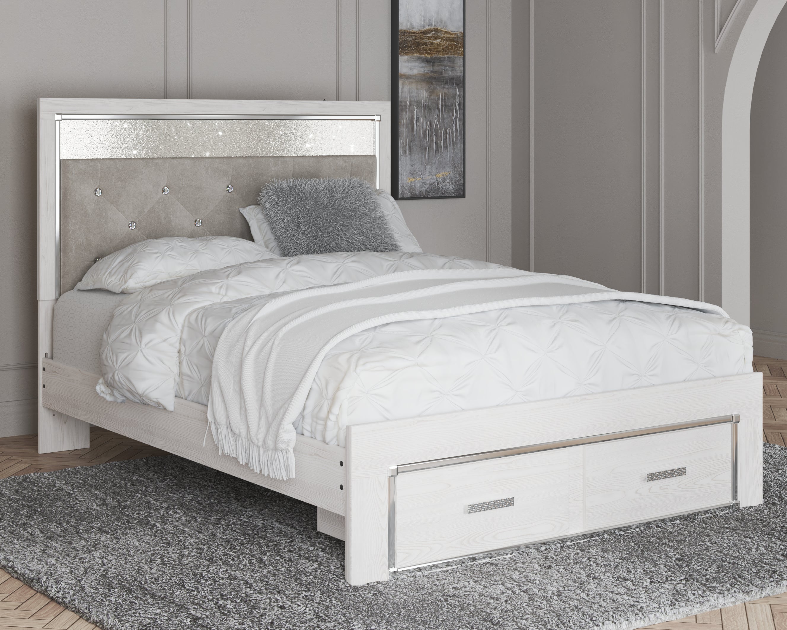 Hoover Furniture Outlet - Ashley Furniture - Altyra Queen Upholstered Storage Bed - Queen Upholstered Storage Bed / White - B2640B17
